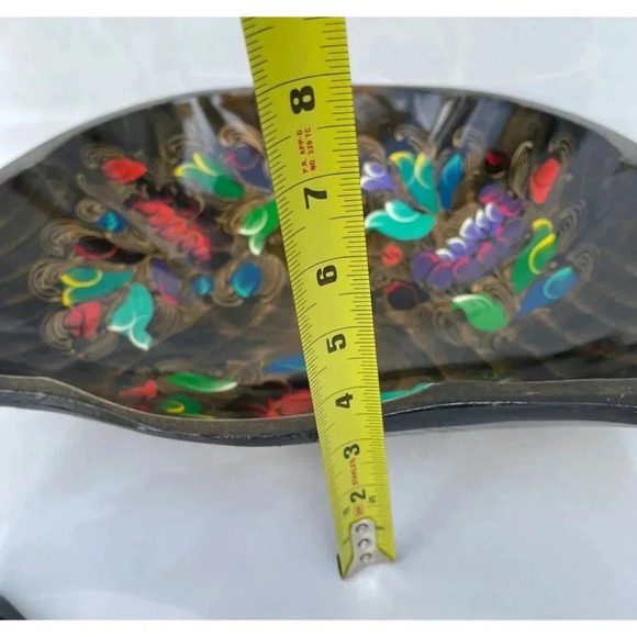 Folk Art Hand Carved Wooden Bowl Serving Utensils Hand Painted Serving Dish - Picture 9 of 11